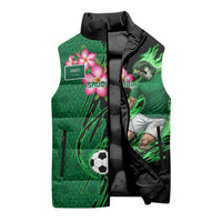 Personalized Saudi Arabia Football Sleeveless Puffer Jacket Falcon Mascot Green - Desert Rose Geometric