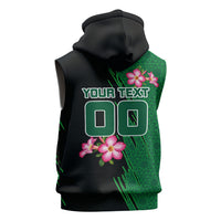 Personalized Saudi Arabia Football Sleeveless Zip Hoodie Falcon Mascot Green - Desert Rose Geometric