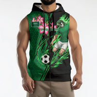 Personalized Saudi Arabia Football Sleeveless Zip Hoodie Falcon Mascot Green - Desert Rose Geometric