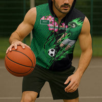 Personalized Saudi Arabia Football Sleeveless Zip Hoodie Falcon Mascot Green - Desert Rose Geometric