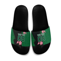 Personalized Saudi Arabia Football Slide Sandals Falcon Mascot Green - Desert Rose Geometric