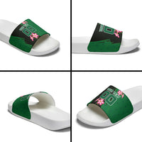 Personalized Saudi Arabia Football Slide Sandals Falcon Mascot Green - Desert Rose Geometric