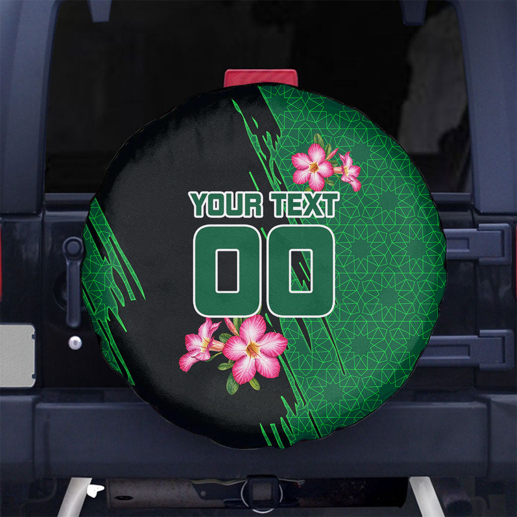 Personalized Saudi Arabia Football Spare Tire Cover Falcon Mascot Green - Desert Rose Geometric