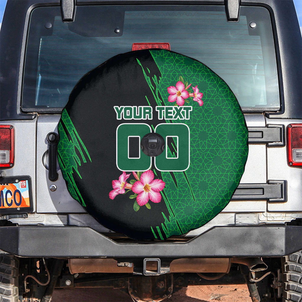 Personalized Saudi Arabia Football Spare Tire Cover Falcon Mascot Green - Desert Rose Geometric