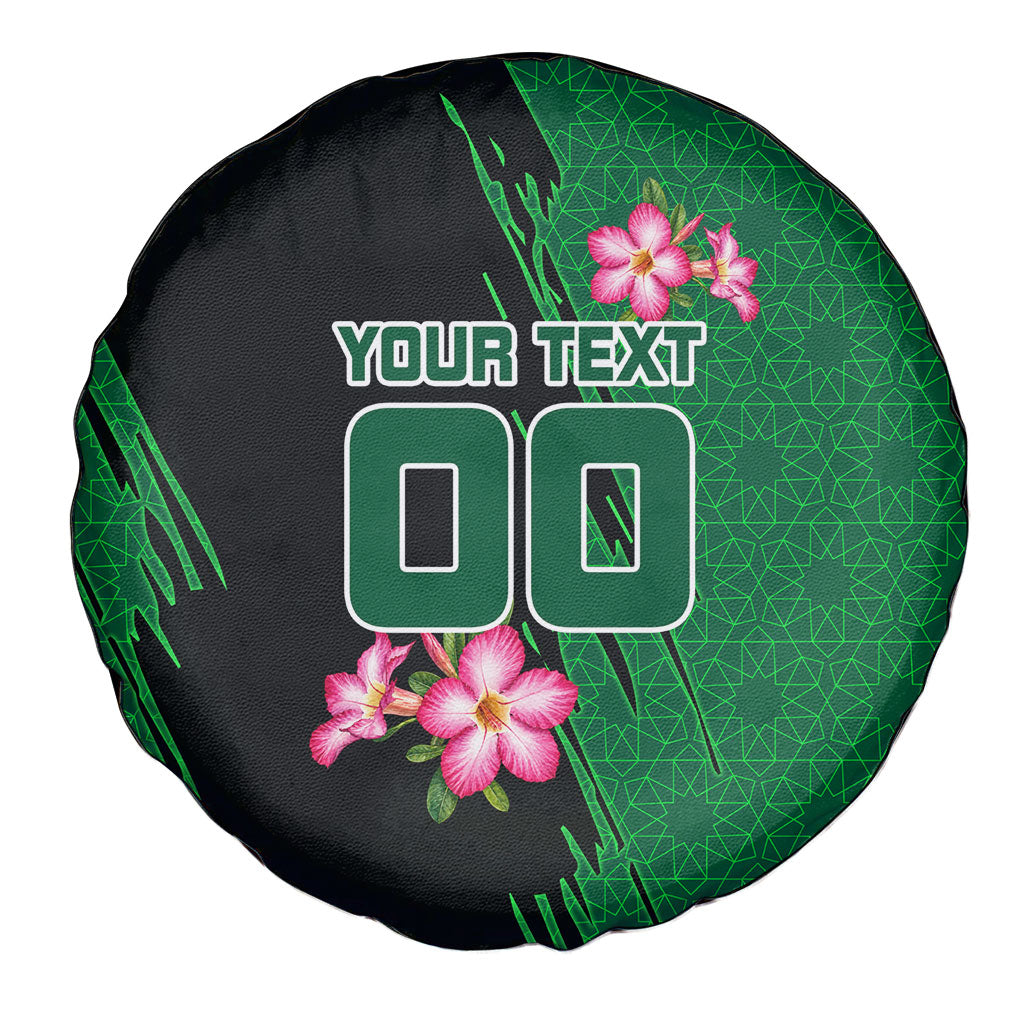 Personalized Saudi Arabia Football Spare Tire Cover Falcon Mascot Green - Desert Rose Geometric