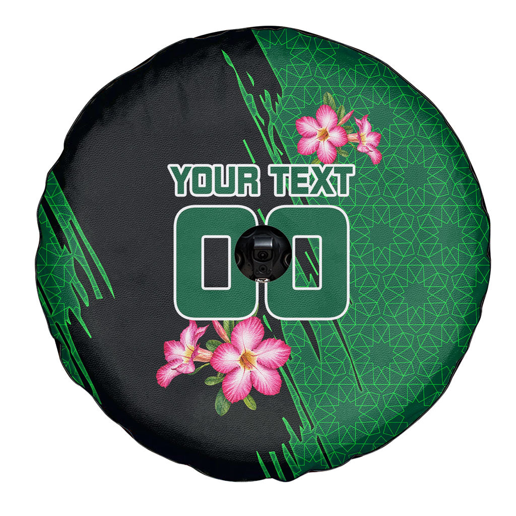 Personalized Saudi Arabia Football Spare Tire Cover Falcon Mascot Green - Desert Rose Geometric