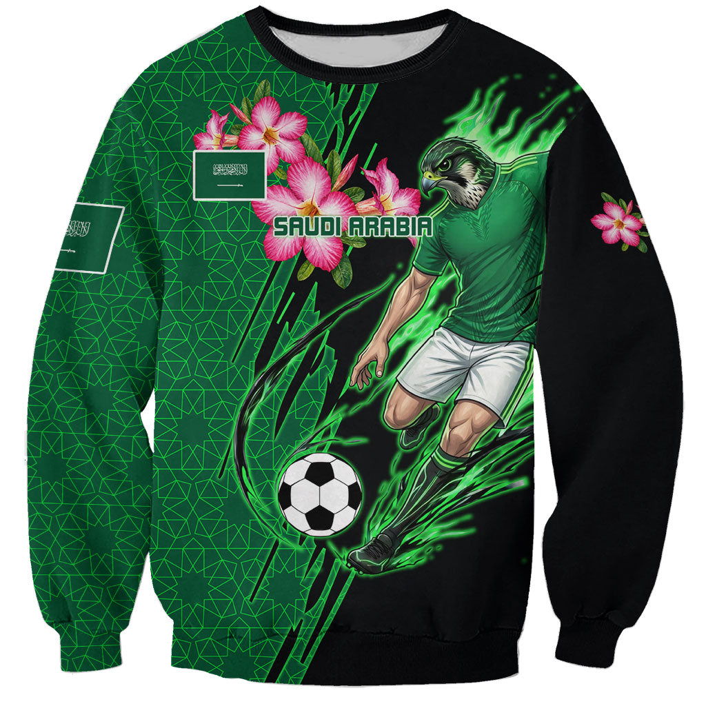 Personalized Saudi Arabia Football Sweatshirt Falcon Mascot Green - Desert Rose Geometric