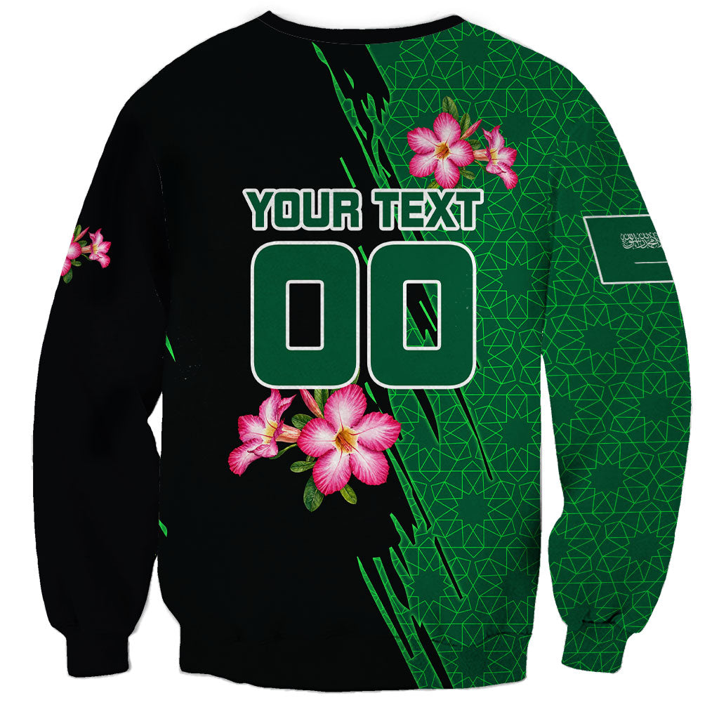 Personalized Saudi Arabia Football Sweatshirt Falcon Mascot Green - Desert Rose Geometric