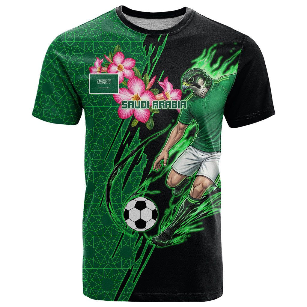 Personalized Saudi Arabia Football T Shirt Falcon Mascot Green - Desert Rose Geometric