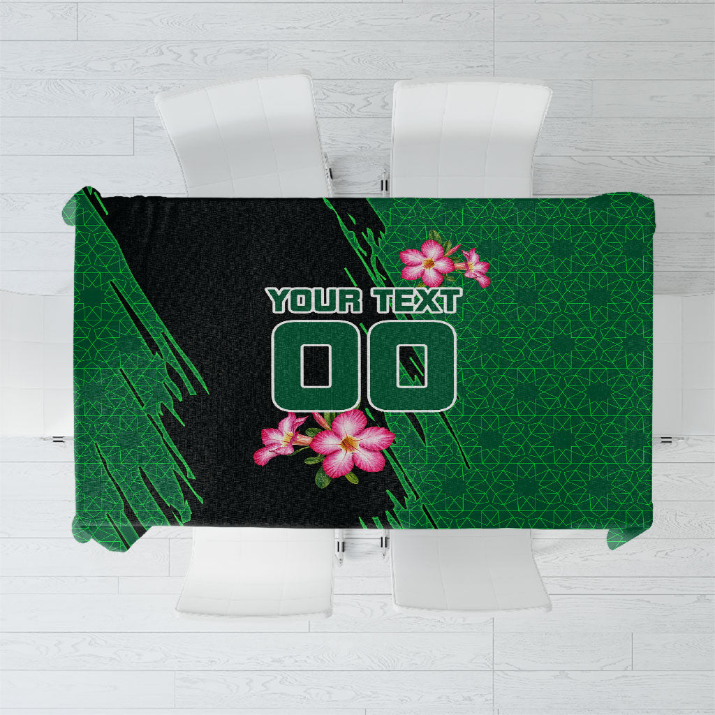 Personalized Saudi Arabia Football Tablecloth Falcon Mascot Green - Desert Rose Geometric