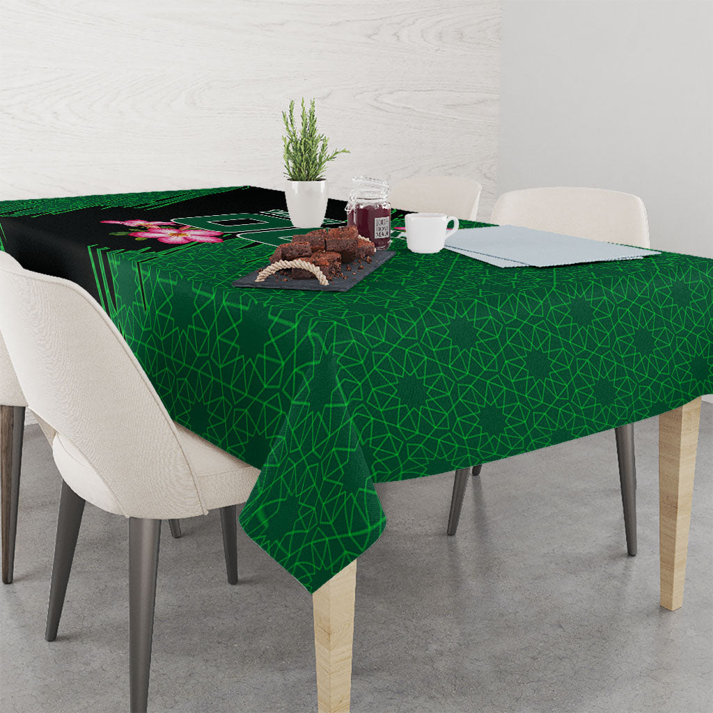 Personalized Saudi Arabia Football Tablecloth Falcon Mascot Green - Desert Rose Geometric