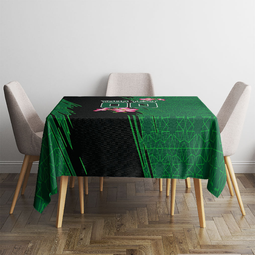 Personalized Saudi Arabia Football Tablecloth Falcon Mascot Green - Desert Rose Geometric