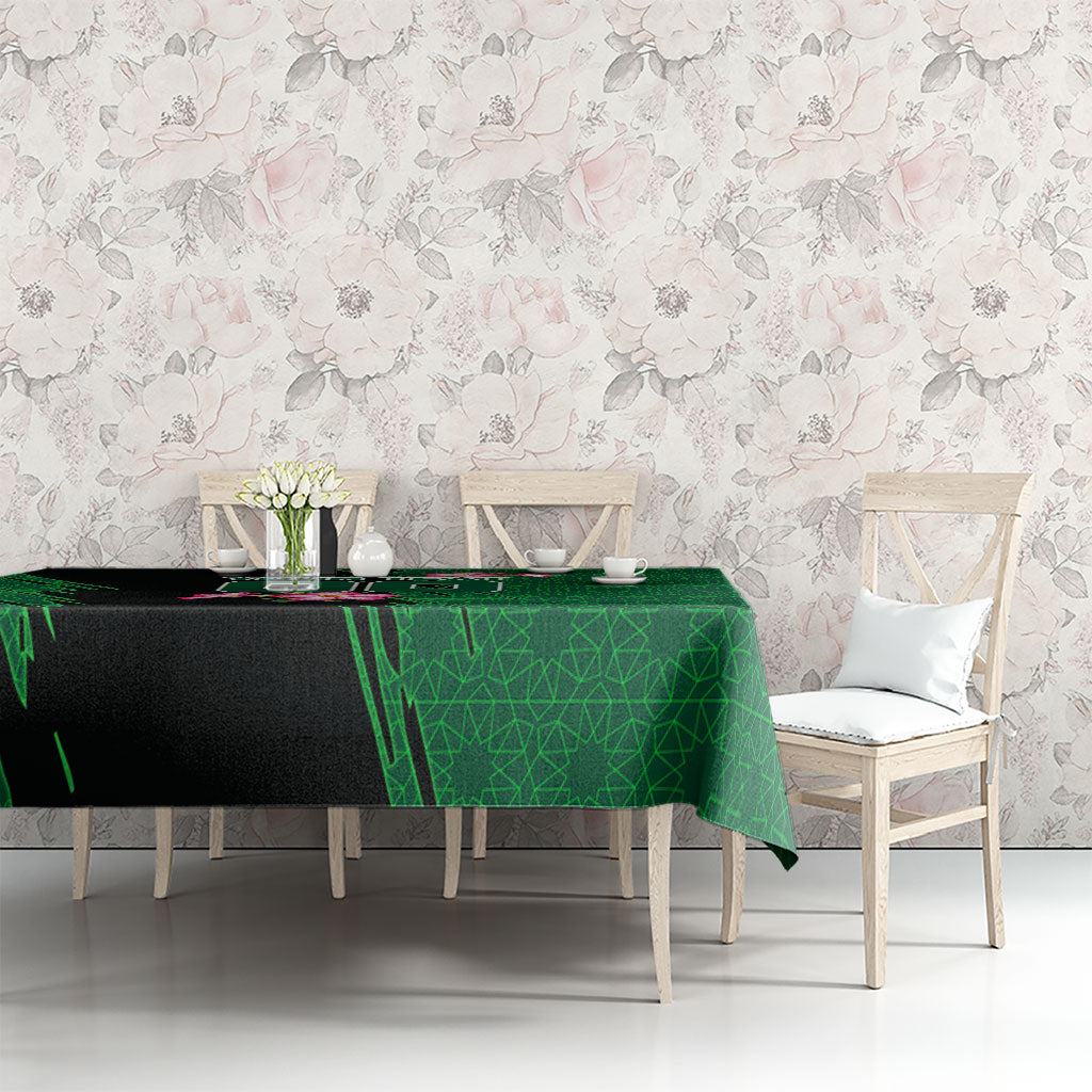 Personalized Saudi Arabia Football Tablecloth Falcon Mascot Green - Desert Rose Geometric