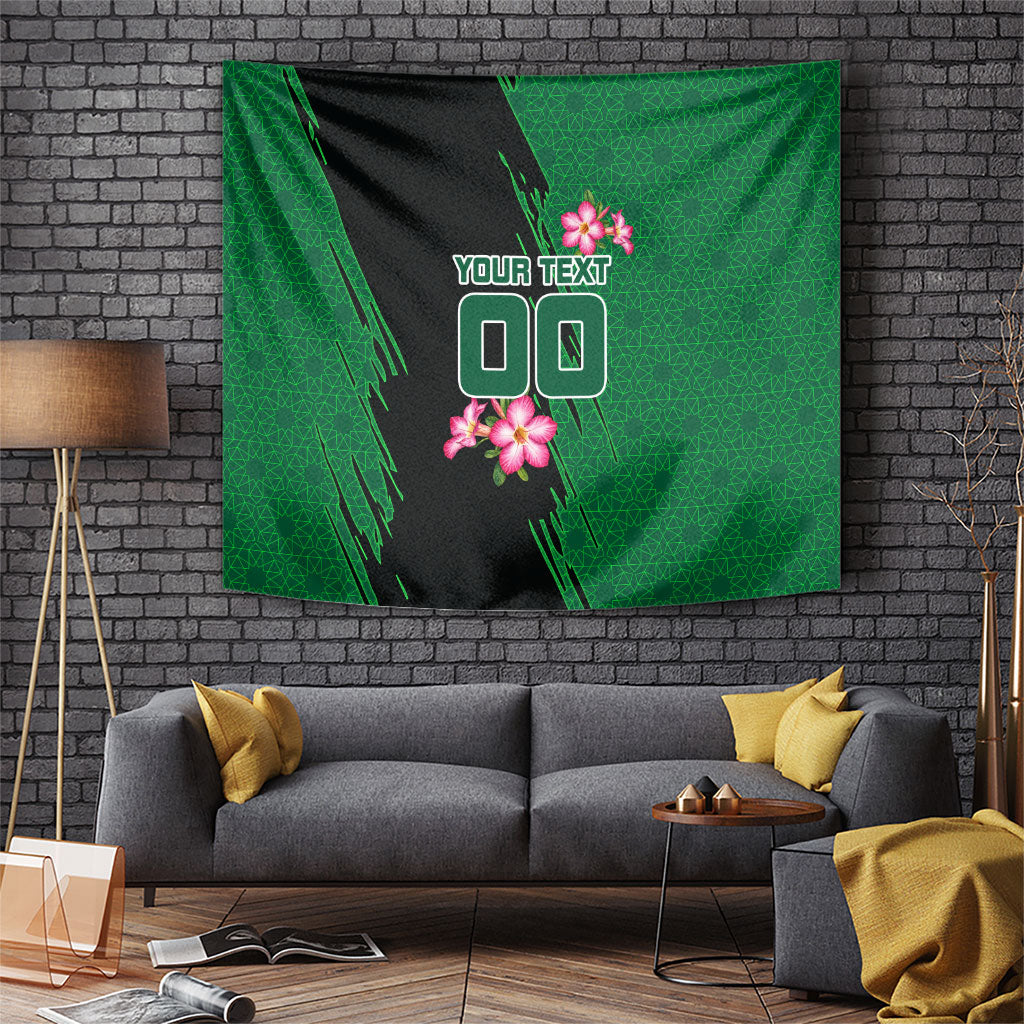 Personalized Saudi Arabia Football Tapestry Falcon Mascot Green - Desert Rose Geometric