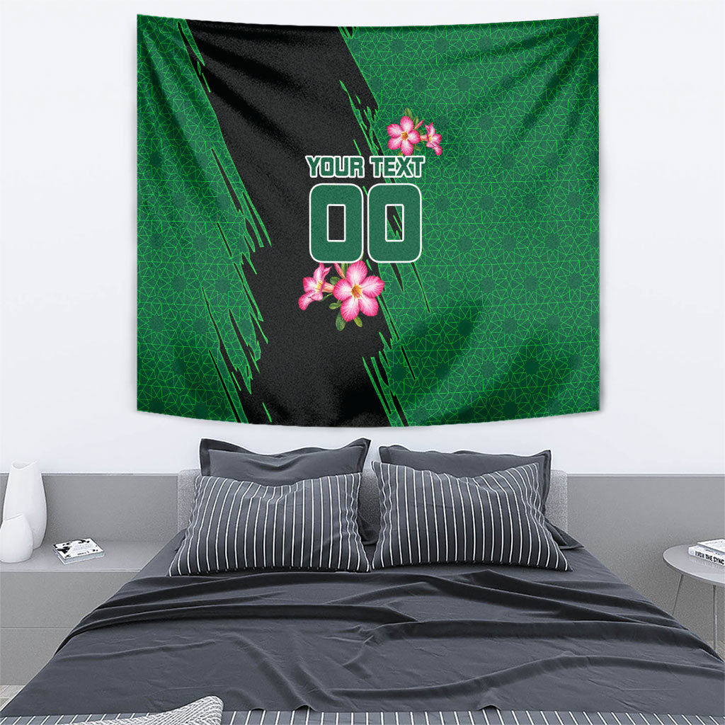 Personalized Saudi Arabia Football Tapestry Falcon Mascot Green - Desert Rose Geometric