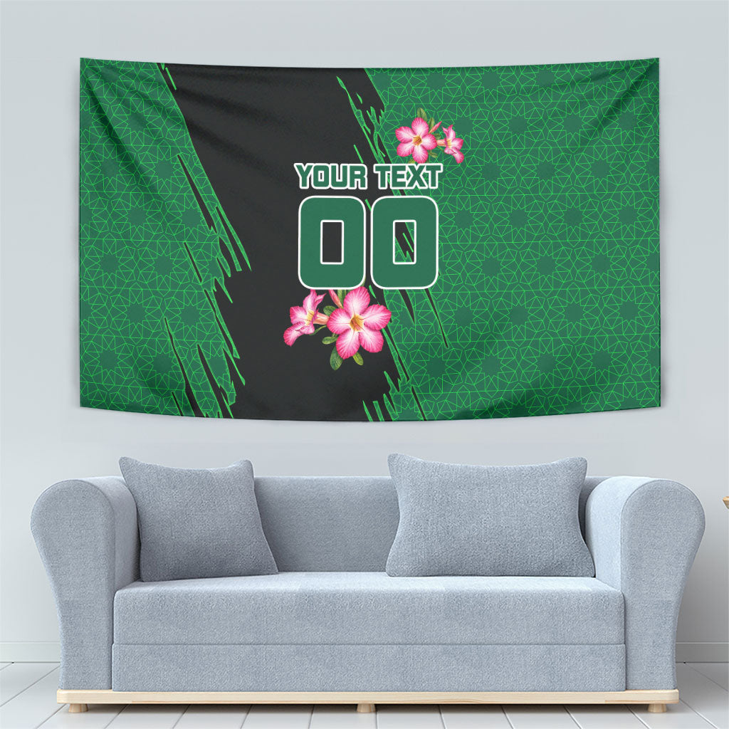 Personalized Saudi Arabia Football Tapestry Falcon Mascot Green - Desert Rose Geometric