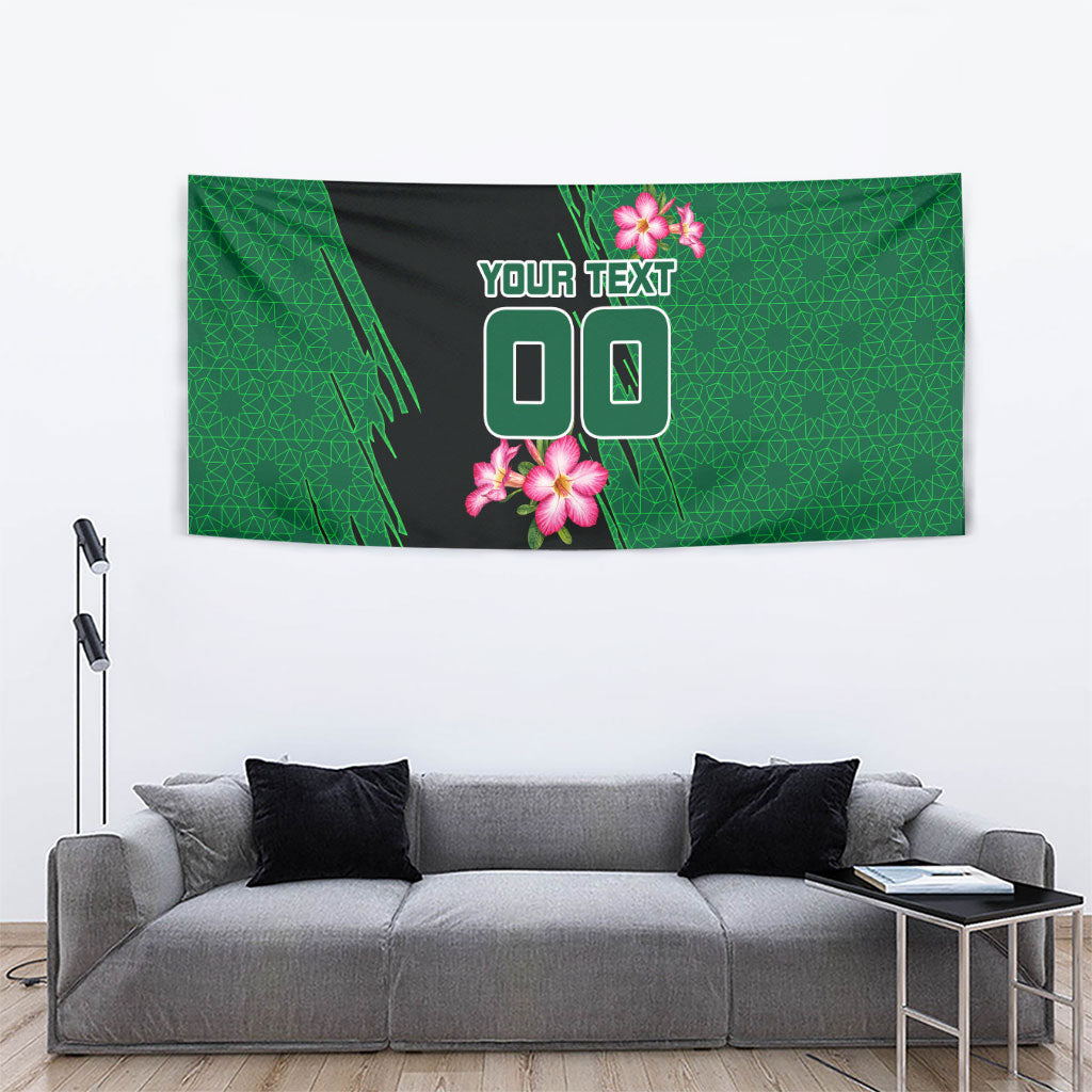Personalized Saudi Arabia Football Tapestry Falcon Mascot Green - Desert Rose Geometric