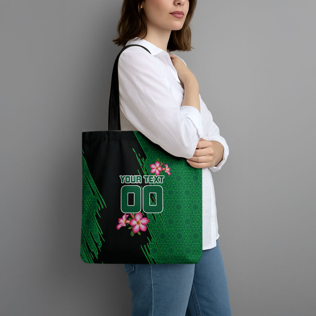 Personalized Saudi Arabia Football Tote Bag Falcon Mascot Green - Desert Rose Geometric