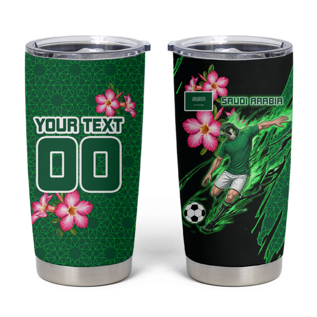 Personalized Saudi Arabia Football Tumbler Cup Falcon Mascot Green - Desert Rose Geometric