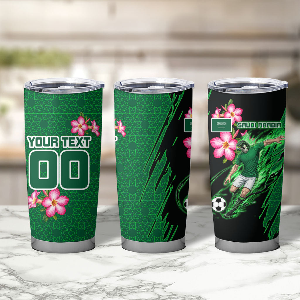 Personalized Saudi Arabia Football Tumbler Cup Falcon Mascot Green - Desert Rose Geometric