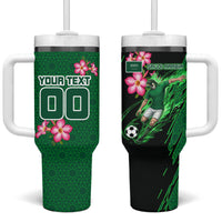 Personalized Saudi Arabia Football Tumbler With Handle Falcon Mascot Green - Desert Rose Geometric