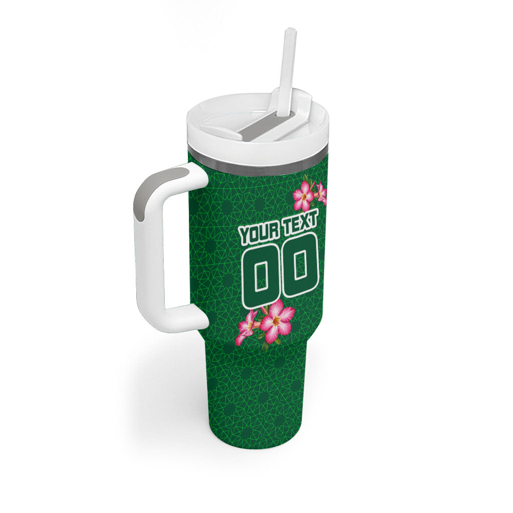 Personalized Saudi Arabia Football Tumbler With Handle Falcon Mascot Green - Desert Rose Geometric