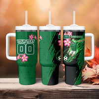 Personalized Saudi Arabia Football Tumbler With Handle Falcon Mascot Green - Desert Rose Geometric