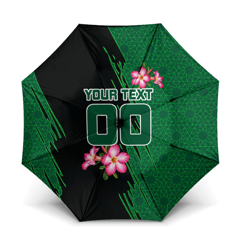 Personalized Saudi Arabia Football Umbrella Falcon Mascot Green - Desert Rose Geometric