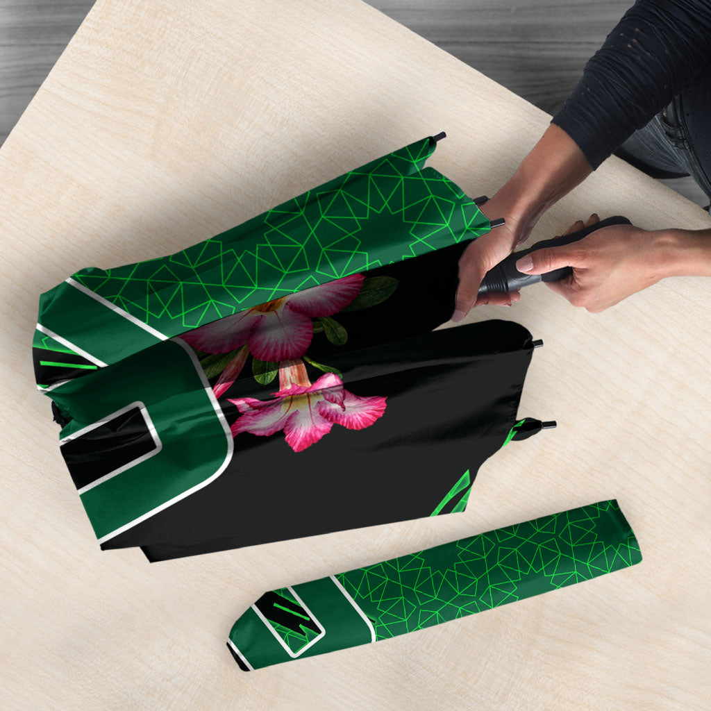 Personalized Saudi Arabia Football Umbrella Falcon Mascot Green - Desert Rose Geometric