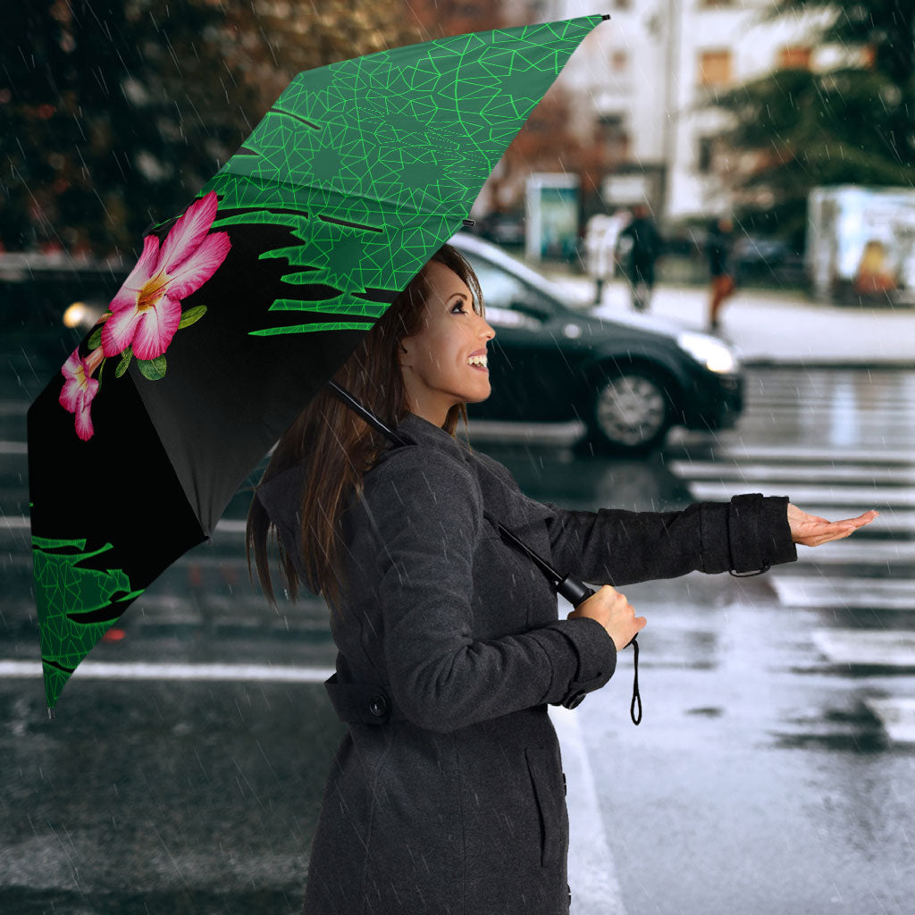 Personalized Saudi Arabia Football Umbrella Falcon Mascot Green - Desert Rose Geometric