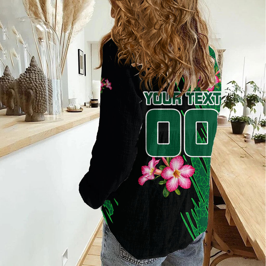 Personalized Saudi Arabia Football Women Casual Shirt Falcon Mascot Green - Desert Rose Geometric