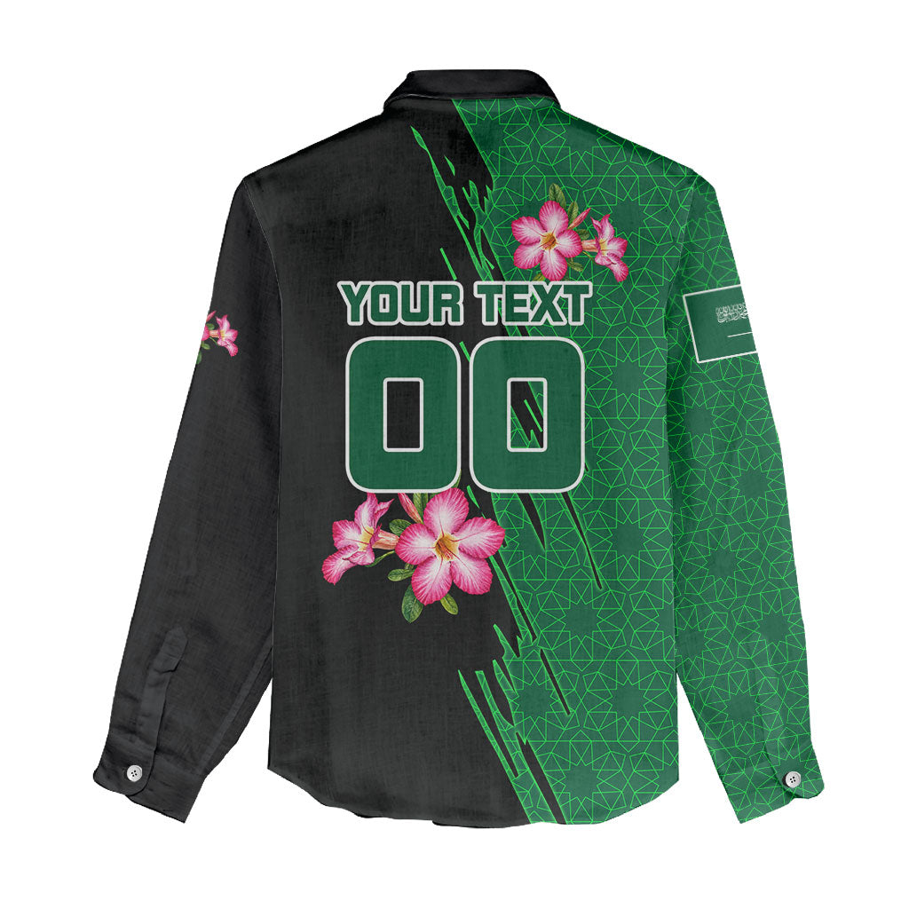 Personalized Saudi Arabia Football Women Casual Shirt Falcon Mascot Green - Desert Rose Geometric