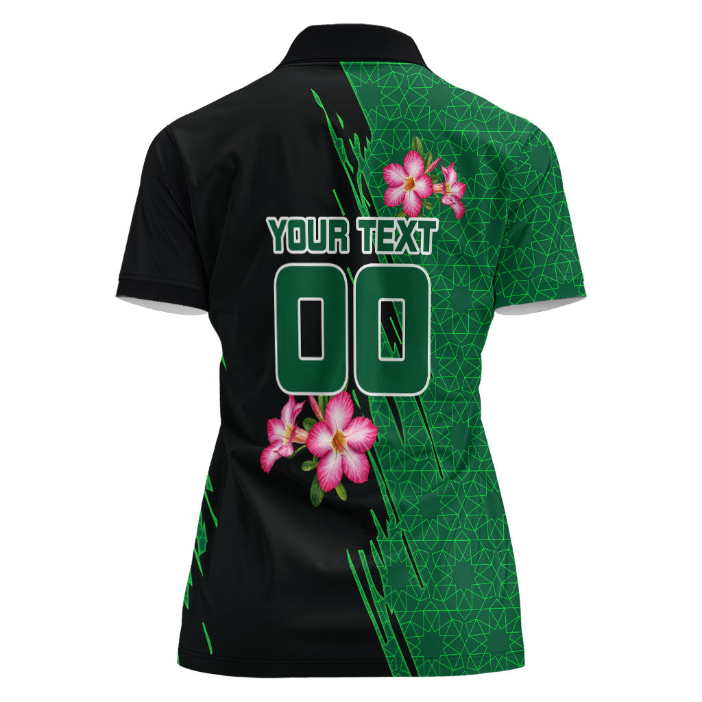 Personalized Saudi Arabia Football Women Polo Shirt Falcon Mascot Green - Desert Rose Geometric