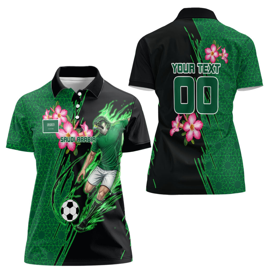 Personalized Saudi Arabia Football Women Polo Shirt Falcon Mascot Green - Desert Rose Geometric