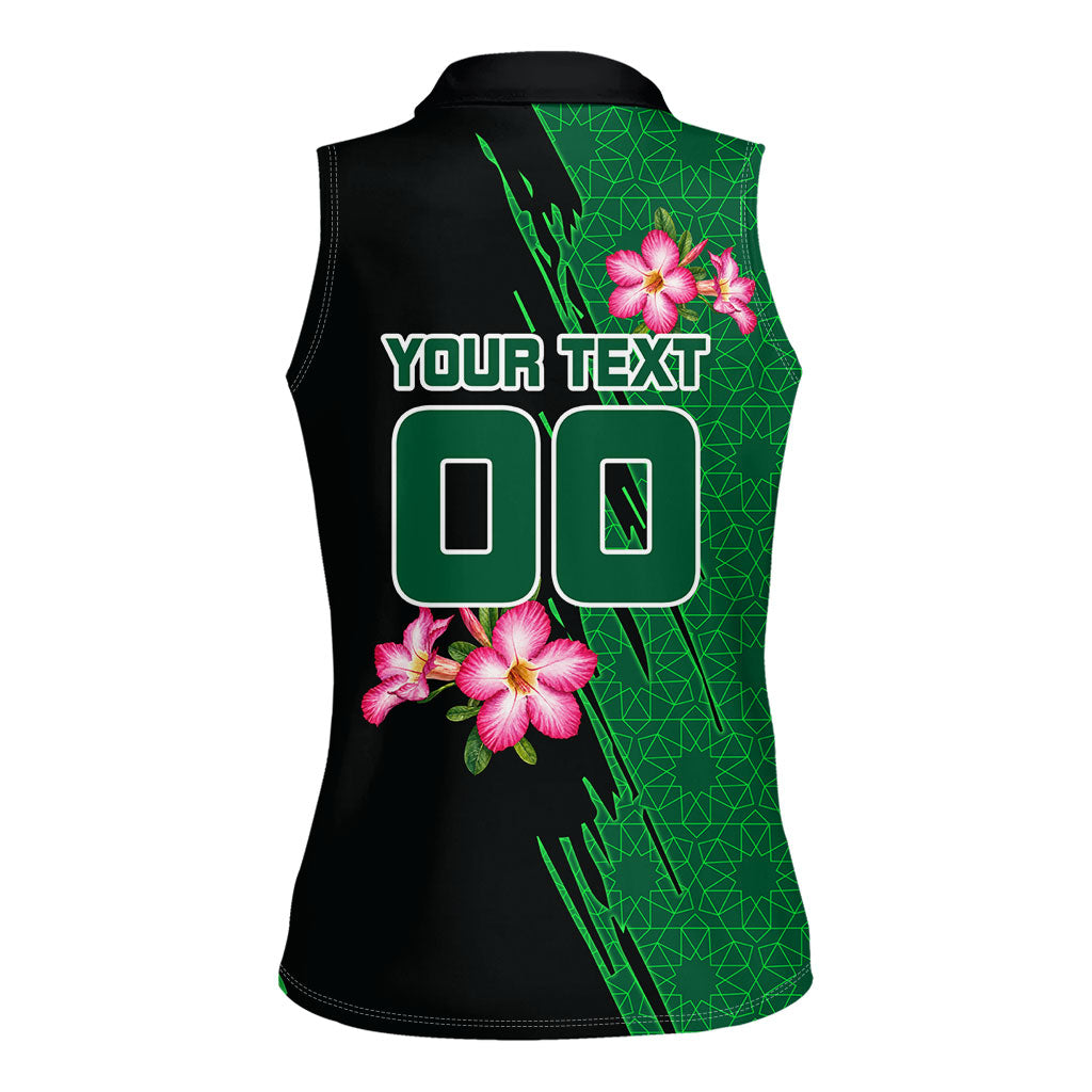Personalized Saudi Arabia Football Women Sleeveless Polo Shirt Falcon Mascot Green - Desert Rose Geometric