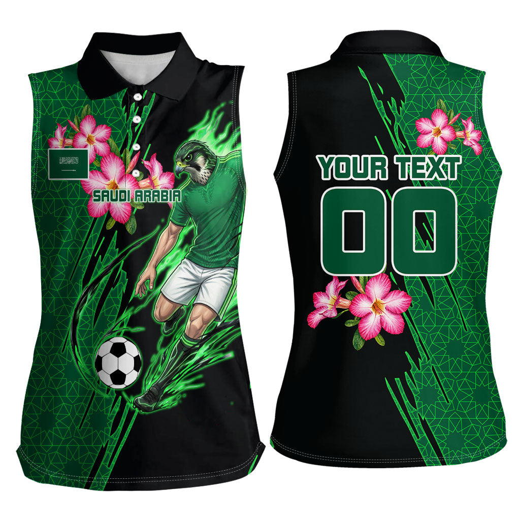 Personalized Saudi Arabia Football Women Sleeveless Polo Shirt Falcon Mascot Green - Desert Rose Geometric