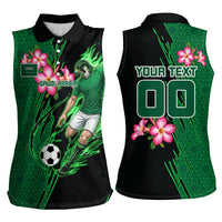 Personalized Saudi Arabia Football Women Sleeveless Polo Shirt Falcon Mascot Green - Desert Rose Geometric