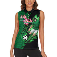 Personalized Saudi Arabia Football Women Sleeveless Polo Shirt Falcon Mascot Green - Desert Rose Geometric