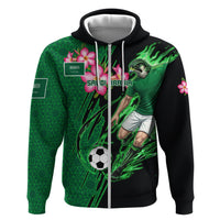 Personalized Saudi Arabia Football Zip Hoodie Falcon Mascot Green - Desert Rose Geometric