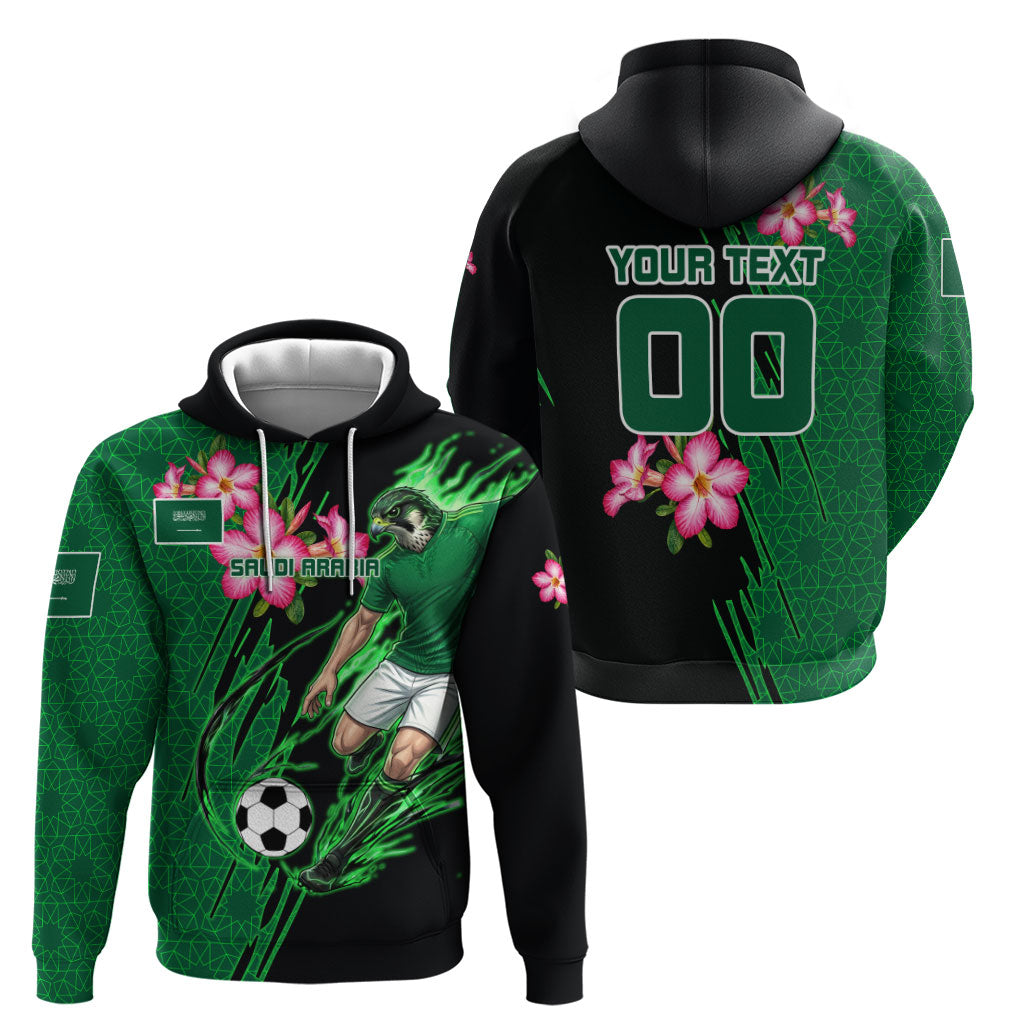 Personalized Saudi Arabia Football Zip Hoodie Falcon Mascot Green - Desert Rose Geometric