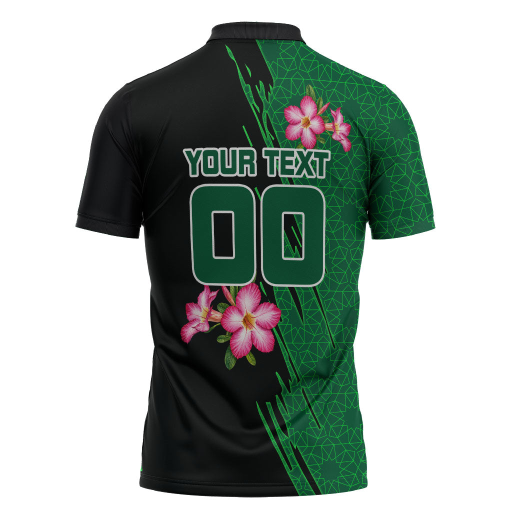 Personalized Saudi Arabia Football Zipper Polo Shirt Falcon Mascot Green - Desert Rose Geometric