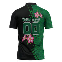 Personalized Saudi Arabia Football Zipper Polo Shirt Falcon Mascot Green - Desert Rose Geometric