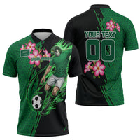 Personalized Saudi Arabia Football Zipper Polo Shirt Falcon Mascot Green - Desert Rose Geometric