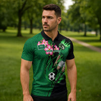 Personalized Saudi Arabia Football Zipper Polo Shirt Falcon Mascot Green - Desert Rose Geometric