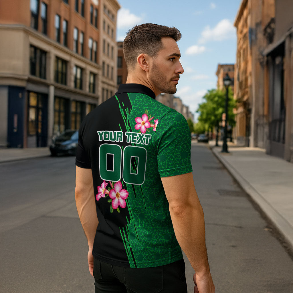 Personalized Saudi Arabia Football Zipper Polo Shirt Falcon Mascot Green - Desert Rose Geometric