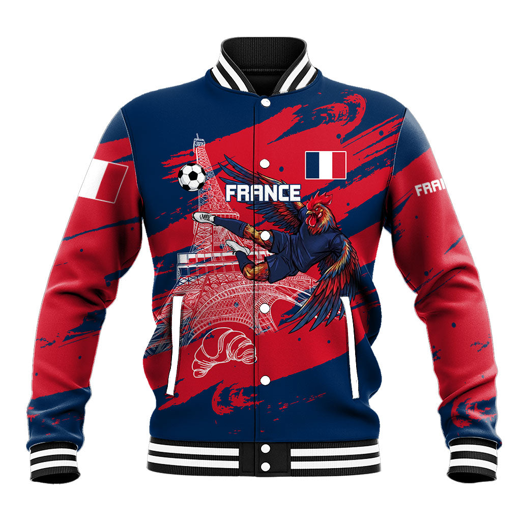 Personalized France Football Gallic Baseball Jacket Rooster Mascot Flag Art - Birthplace Of Liberty