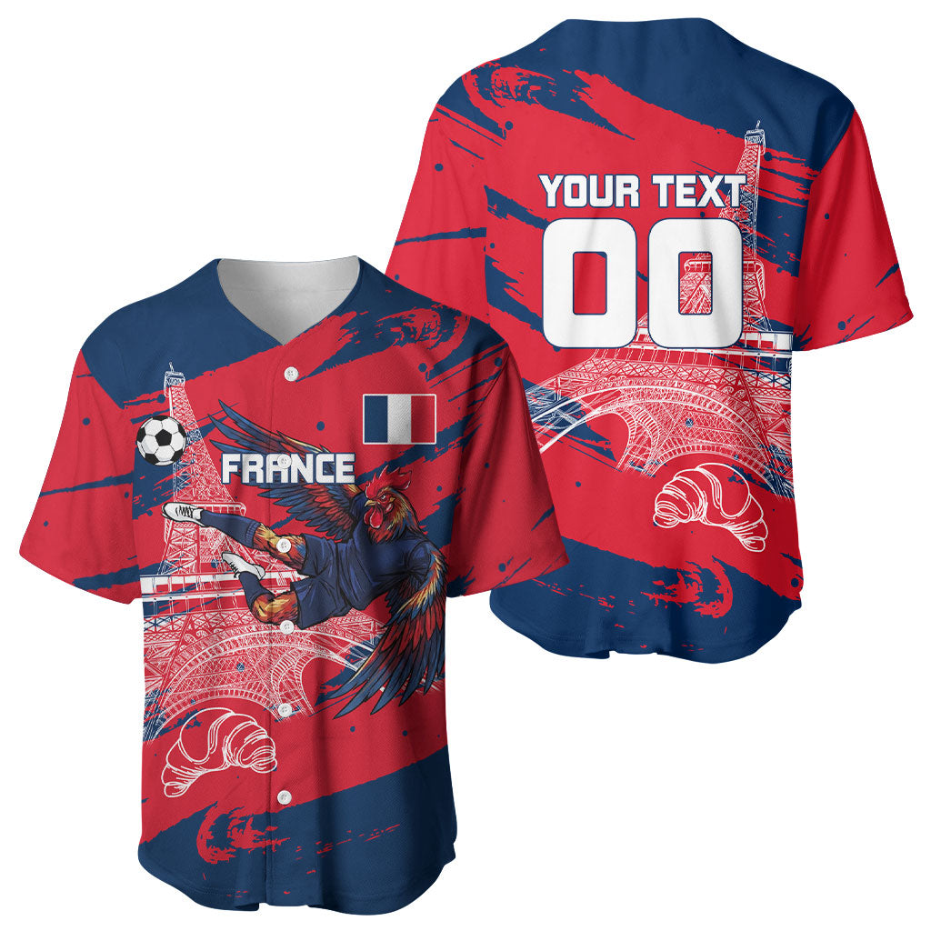 Personalized France Football Gallic Baseball Jersey Rooster Mascot Flag Art - Birthplace Of Liberty