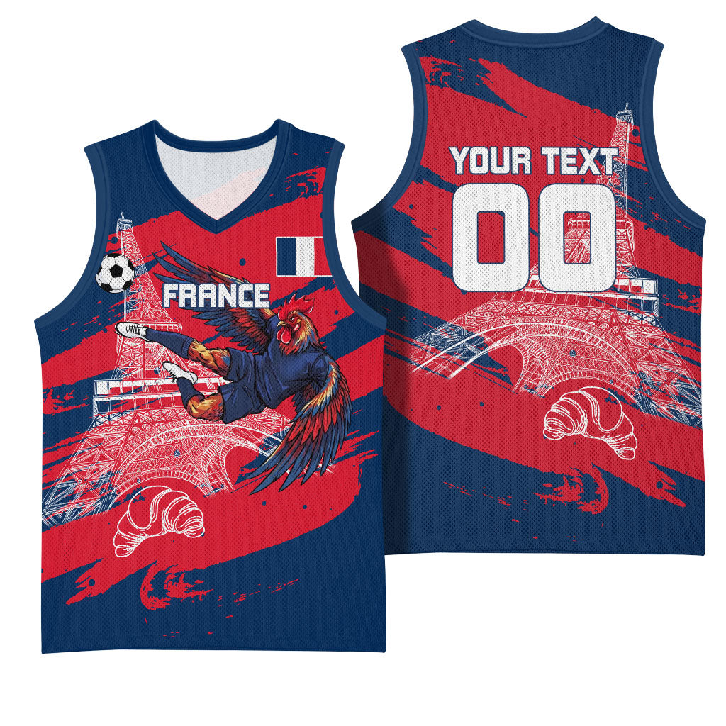Personalized France Football Gallic Basketball Jersey Rooster Mascot Flag Art - Birthplace Of Liberty