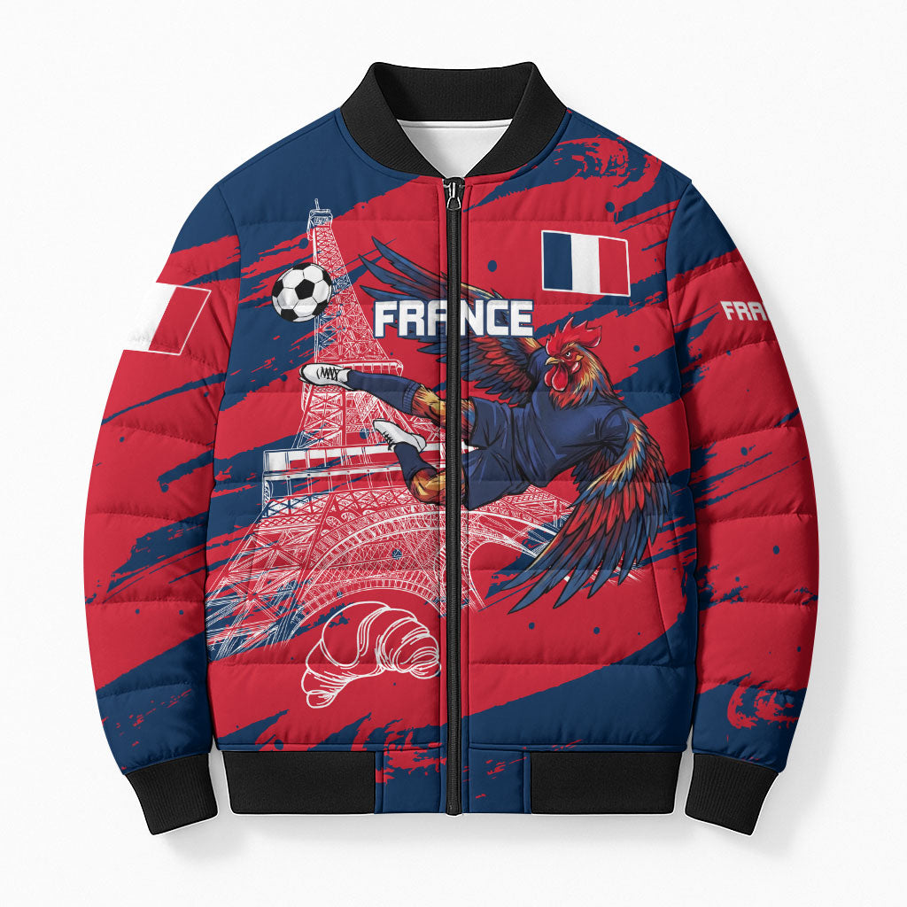 Personalized France Football Gallic Bomber Puffer Jacket Rooster Mascot Flag Art - Birthplace Of Liberty