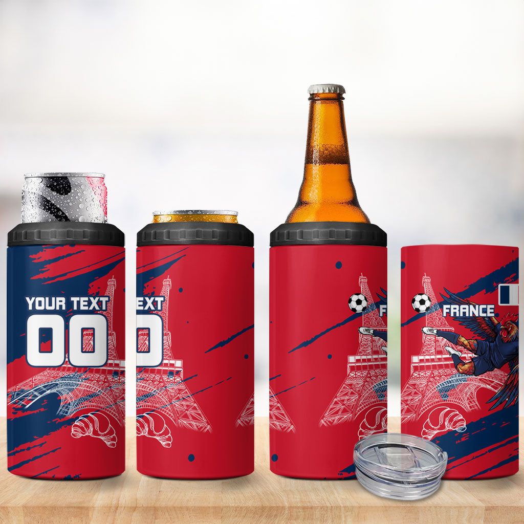 Personalized France Football Gallic 4 in 1 Can Cooler Tumbler Rooster Mascot Flag Art - Birthplace Of Liberty
